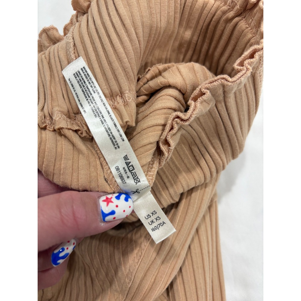 Free People Movement Blissed Out Wide-Leg Pants Ribbed High Rise Peach XS 30" - Picture 8 of 11